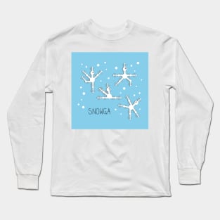 Yoga comic draw with snowflakes doing asanas Long Sleeve T-Shirt